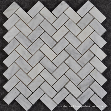 Qatar Style Herringbone Carrara White Marble Mosaic Backsplash Tile